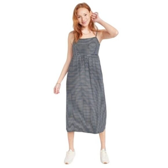 Old Navy Soft Jersey Knit Fit & Flare Midi Sundress Striped Large (12/14) Petite - Picture 1 of 15